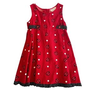 Rare, Too Corduroy Polka Dot Lady Bug Print Flare Tank Dress Girl Size 3